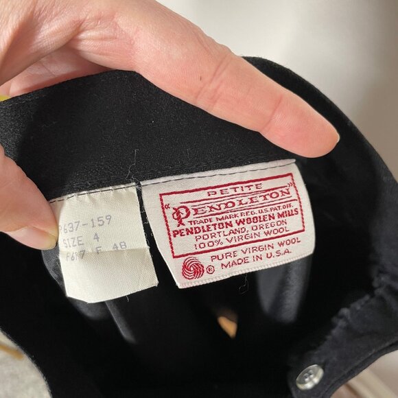 Vintage Pendleton Pencil Skirt Size 4 Petite Black Pure Virgin Wool Mid Length - Picture 4 of 7